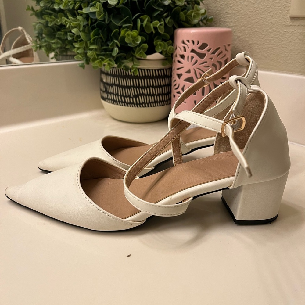 Shein Closed toe strappy white heels